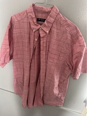 Cremieux Classics Shirt Mens XL Pink Grid Check Short Sleeve Button Front